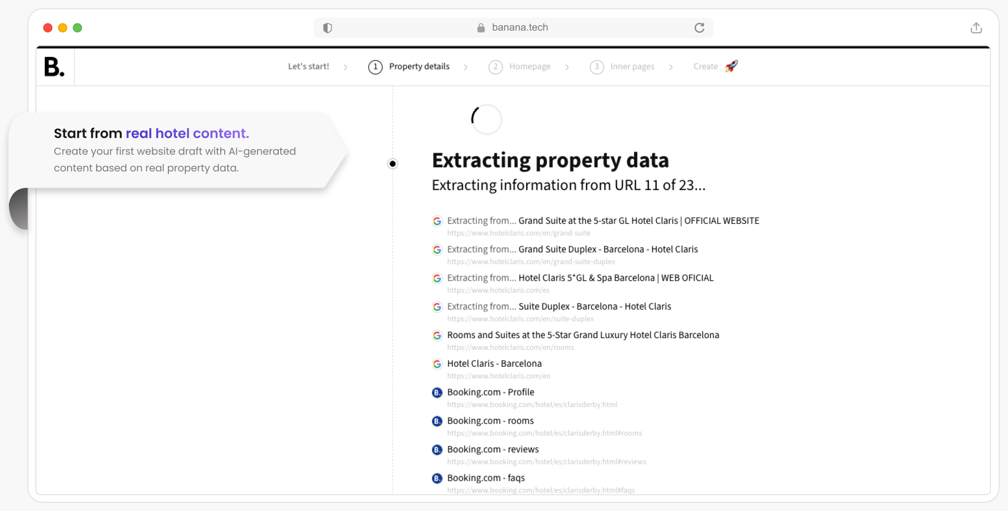 A computer screen shows a dashboard with a section titled extracting property data.