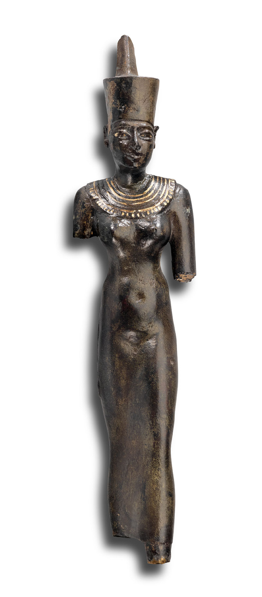 Neit
Baixa Època, dinastia XXVI (664-525 aC)
Bronze i or
Alçada: 26 cm
Inv.: MEB E-117