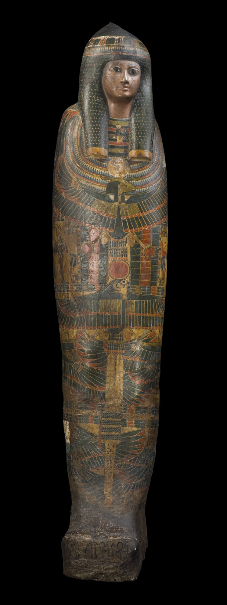 La Dama Djedmontuiuesankh
Tercer Període Intermedi, Dinastia XXII (945-715 aC)
Tela estucada i pintada (cartonatge)
Longitud: 172 cm
Inv.: MEB E-345