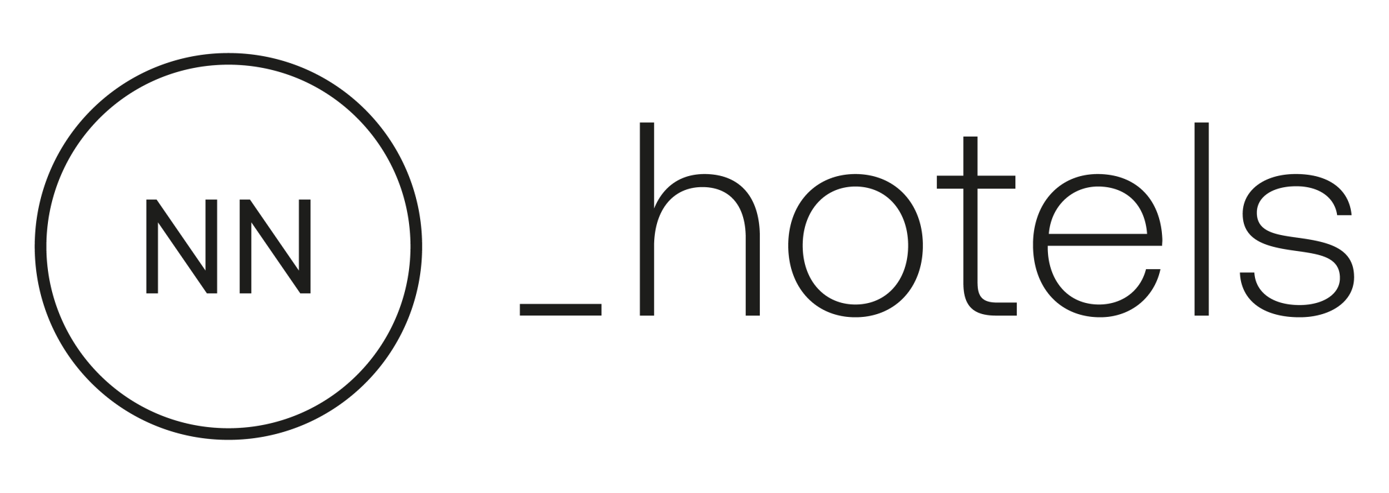 El logo de NNhotels en colores negro y rojo, con un diseño moderno y sencillo que representa la marca hotelera.